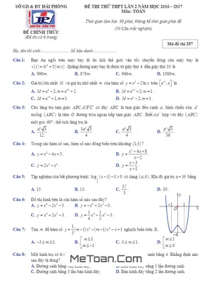 Đề Thi Thử THPT Quốc Gia 2017 Môn Toán Trường THPT Chuyên Trần Phú - Hải Phòng Lần 2