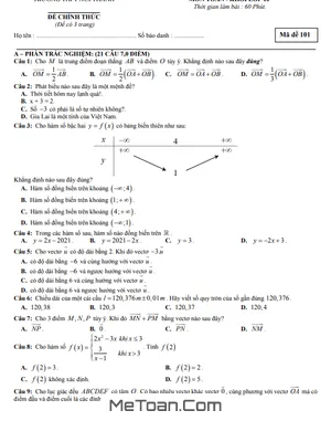 Đề thi giữa kỳ 1 Toán 10 năm 2021 - 2022 trường THPT Núi Thành - Quảng Nam (có đáp án)