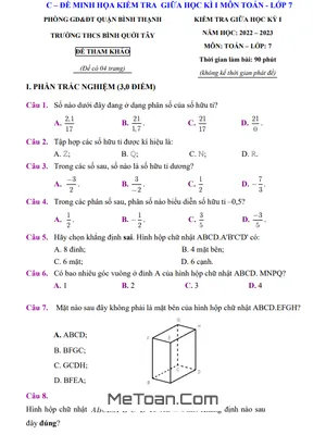 Đề Tham Khảo Giữa Kỳ 1 Toán 7 Năm 2022 - 2023 Trường THCS Bình Quới Tây - TP HCM