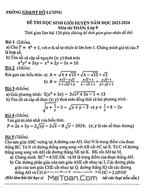 Đề thi HSG huyện Toán 9 năm 2023 - 2024 phòng GD&ĐT Đô Lương - Nghệ An