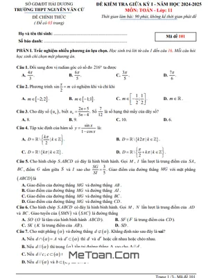 Đề Thi Giữa Kỳ 1 Toán 11 Năm 2024 - 2025 Trường THPT Nguyễn Văn Cừ - Hải Dương