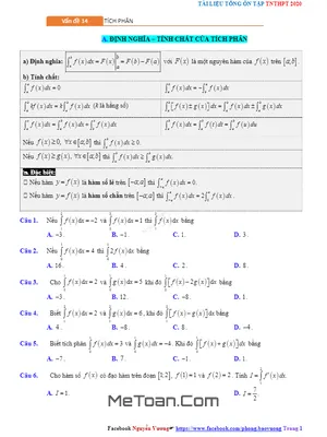 Ôn thi THPT Quốc Gia 2020 môn Toán trọng tâm: Tích Phân