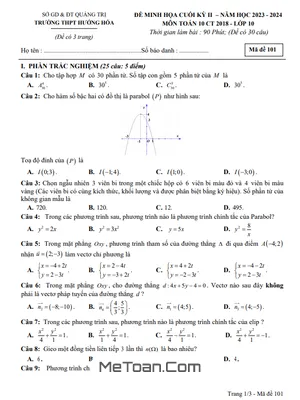 Đề Minh Họa Cuối Kỳ 2 Toán 10 Năm 2023 - 2024 Trường THPT Hướng Hóa - Quảng Trị