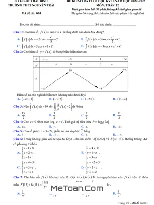 Đề Thi Cuối Kỳ 2 Môn Toán Lớp 12 Năm 2022 – 2023 Trường THPT Nguyễn Trãi – Thái Bình