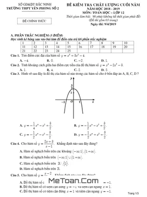 Đề thi HK2 Toán 12 năm học 2018 - 2019 trường THPT Yên Phong 2 - Bắc Ninh