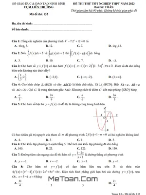 Đề thi thử tốt nghiệp THPT 2023 môn Toán cụm liên trường THPT - Ninh Bình
