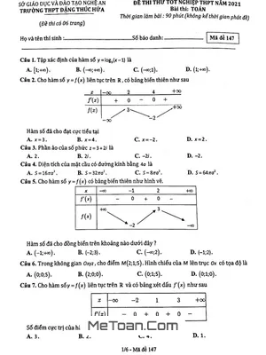 Đề thi thử Toán tốt nghiệp THPT 2021 trường Đặng Thúc Hứa – Nghệ An (Mã đề 147)