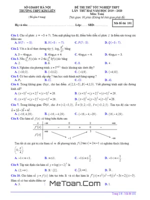 Đề thi thử tốt nghiệp THPT 2020 môn Toán lần 2 trường THPT Kim Liên – Hà Nội