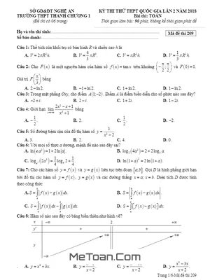 Đề Thi Thử Toán THPTQG 2018 Trường THPT Thanh Chương 1 - Nghệ An Lần 2 (Mã Đề 209)