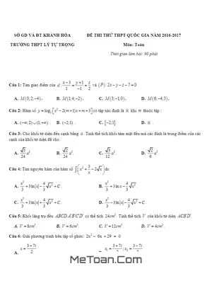 Trọn bộ đề thi thử THPT Quốc gia môn Toán 2017 Sở GD&ĐT Khánh Hòa có đáp án