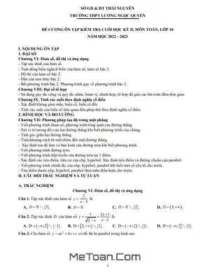 Đề Cương Ôn Tập Cuối Kỳ 2 Môn Toán 10 Năm 2022 - 2023 THPT Lương Ngọc Quyến - Thái Nguyên