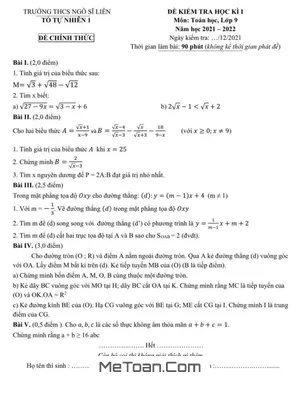Đề thi học kì 1 Toán 9 năm 2021 - 2022 trường THCS Ngô Sĩ Liên - Hà Nội