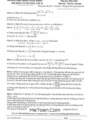 Đề thi Tuyển sinh Lớp 10 Chuyên Toán Trường Phổ Thông Năng Khiếu TP.HCM Năm Học 2021-2022