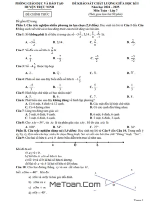 Đề thi giữa học kì 1 Toán 7 năm 2024 - 2025 phòng GD&ĐT Trực Ninh - Nam Định