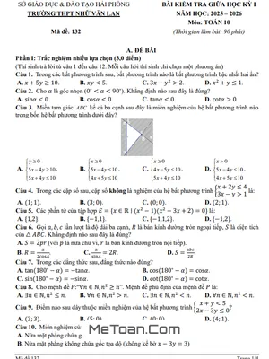 Tải Đề Thi Giữa Kỳ 1 Toán 10 Năm 2025 - 2026 THPT Nhữ Văn Lan, Hải Phòng (Kèm Đáp Án Chi Tiết)