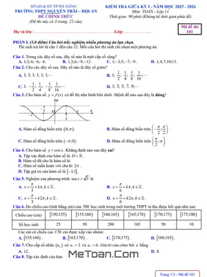 Đề Thi Giữa Kỳ 1 Toán 11 Năm Học 2025 – 2026 THPT Nguyễn Trãi – Đà Nẵng (Có Đáp Án)