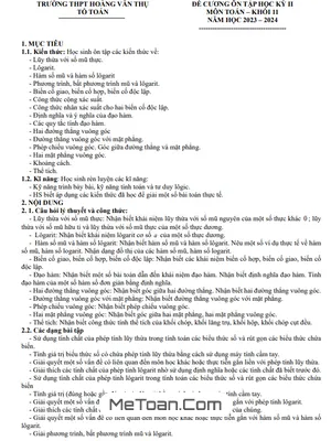Đề Cương Ôn Tập Học Kỳ 2 Môn Toán Lớp 11 Năm 2023 - 2024 Trường THPT Hoàng Văn Thụ - Hà Nội