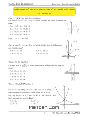 Bài Tập Trắc Nghiệm Nhận Dạng Đồ Thị Hàm Số Và Một Số Bài Toán Liên Quan - Cao Đình Tới