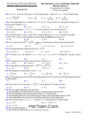 Đề KSCL lần 3 Toán 11 năm 2020 – 2021 trường THPT Nguyễn Viết Xuân – Vĩnh Phúc