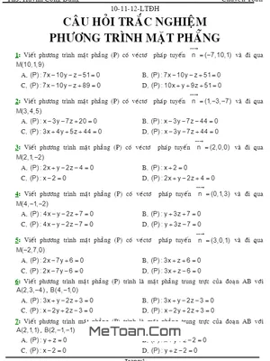 113 Bài Tập Trắc Nghiệm Phương Trình Mặt Phẳng - Huỳnh Công Dũng