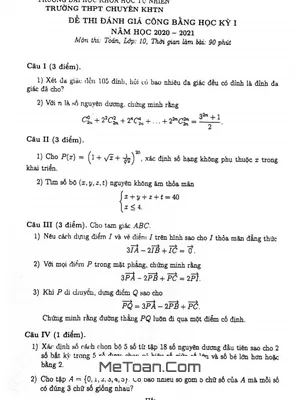 Đề Đánh Giá Công Bằng (ĐGCB) Học Kỳ 1 Toán 10 Năm 2020 - 2021 Trường THPT Chuyên KHTN - Hà Nội