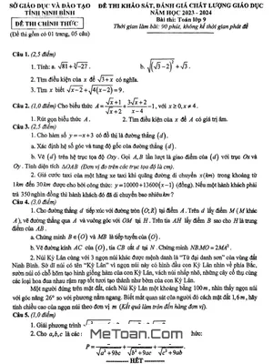 Đề khảo sát chất lượng Toán 9 năm 2023 – 2024 sở GD&ĐT Ninh Bình