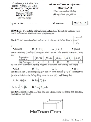 Đề Thi Thử Tốt Nghiệp THPT 2025 Môn Toán Trường Tân Phú – TP HCM