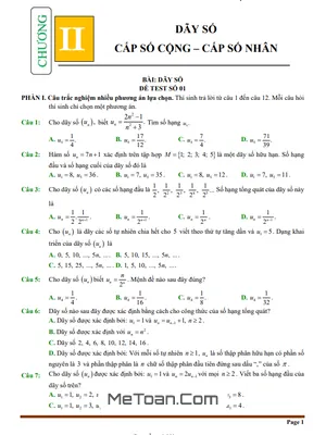 Đề Kiểm Tra Theo Bài Học Chủ Đề Dãy Số, Cấp Số Cộng Và Cấp Số Nhân