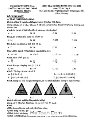 Đề thi cuối kì 1 Toán 6 năm học 2025 – 2026 trường THCS Lê Hồng Phong – Đà Nẵng