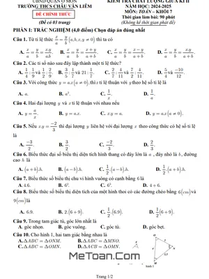 Đề giữa kì 2 Toán 7 năm 2024 – 2025 trường THCS Châu Văn Liêm – Cần Thơ