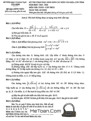 Đề Thi Tuyển Chọn Học Sinh Giỏi Toán THCS Tỉnh Tây Ninh Năm 2025-2026