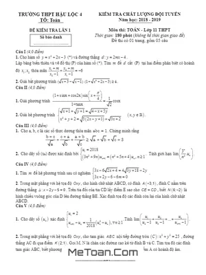 Đề thi HSG Toán 11 năm 2018 - 2019 trường THPT Hậu Lộc 4 - Thanh Hóa