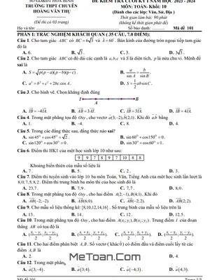 Đề thi học kỳ 1 Toán 10 năm 2023 - 2024 trường Chuyên Hoàng Văn Thụ - Hòa Bình