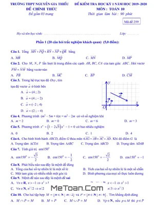 Đề thi HK1 Toán 10 năm 2019 - 2020 trường Nguyễn Gia Thiều - Hà Nội