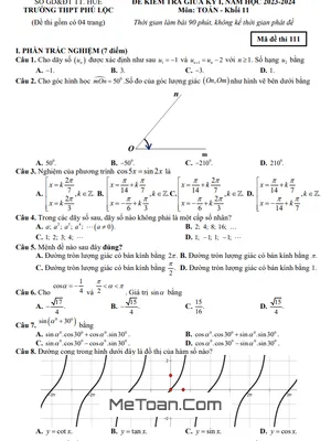 Đề Thi Giữa Kỳ 1 Toán 11 Năm 2023 - 2024 Trường THPT Phú Lộc - TT Huế