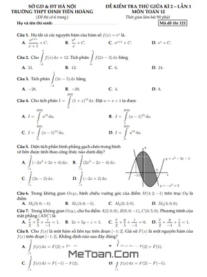 Đề thi thử giữa kì 2 Toán 12 năm 2023 - 2024 trường THPT Đinh Tiên Hoàng - Hà Nội