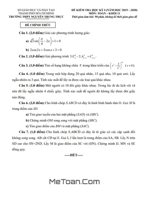 Đề thi HK1 Toán 11 năm 2019 - 2020 trường THPT Nguyễn Trung Trực - TP HCM