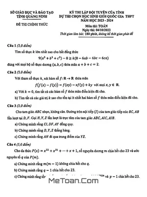 Đề chọn đội tuyển thi HSG QG môn Toán năm 2023 - 2024 sở GD&ĐT Quảng Ninh