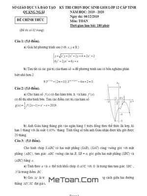 Đề thi HSG Tỉnh Toán 12 năm 2019 - 2020 Sở GD&ĐT Quảng Ngãi
