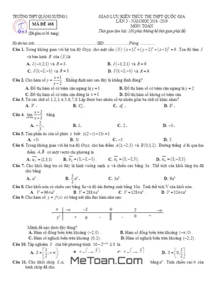 Đề thi thử Toán THPT Quốc gia 2019 lần 3 trường THPT Quảng Xương 1 – Thanh Hóa