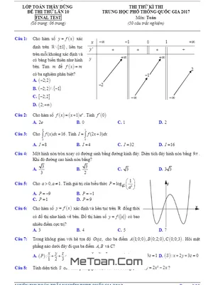 Đề Thi Thử THPT Quốc Gia 2017 Môn Toán - Đoàn Trí Dũng Lần 10