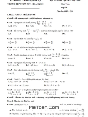Đề cương ôn tập giữa kì 2 môn Toán lớp 10 năm 2021 - 2022 trường THPT Trần Phú - Hà Nội