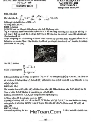 Đề thi học kỳ 2 Toán 9 năm 2021 - 2022 trường chuyên Hà Nội - Amsterdam