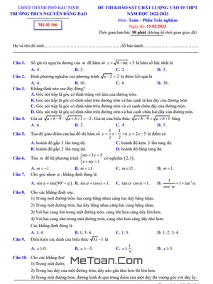 Đề KSCL Toán vào 10 THPT năm 2023 trường THCS Nguyễn Đăng Đạo – Bắc Ninh