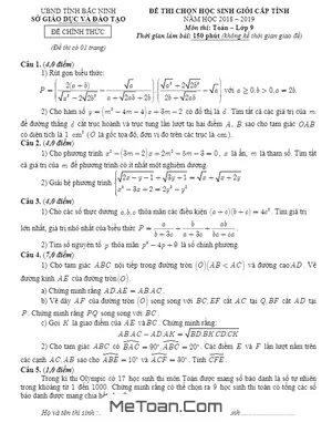 Đề thi học sinh giỏi Toán 9 năm học 2018 - 2019 sở GD&ĐT Bắc Ninh