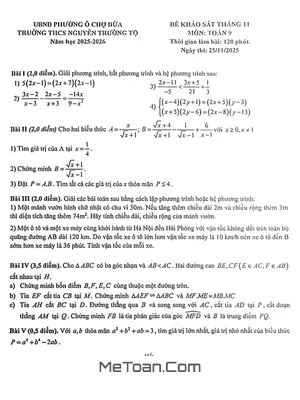 Đề Khảo Sát Chất Lượng Toán 9 Tháng 11 Năm 2025 Trường THCS Nguyễn Trường Tộ – Hà Nội