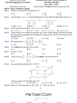 Đề Khảo Sát Toán 7 Tháng 11 Năm 2025 Trường TH&THCS Lâm Thao, Bắc Ninh (Có Đáp Án Chi Tiết)