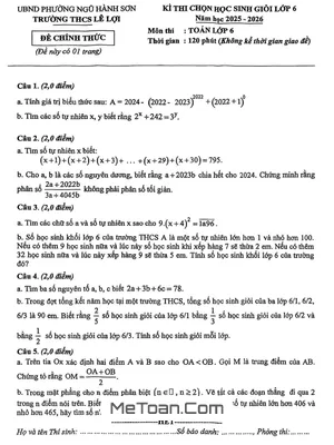 Đề Thi Tuyển Chọn Học Sinh Giỏi Toán Lớp 6 Năm 2025-2026: Trường THCS Lê Lợi, Đà Nẵng