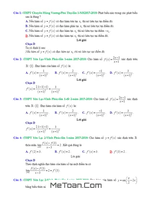 Trắc Nghiệm Đạo Hàm Có Giải Chi Tiết Trong Các Đề Thi Thử Toán 2018