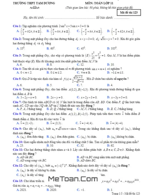 Đề khảo sát Toán 11 lần 2 năm 2019 - 2020 trường Tam Dương - Vĩnh Phúc